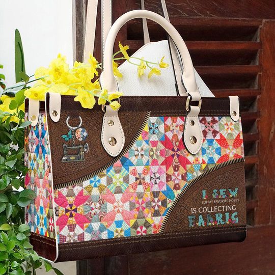 Leather Handbag Sewing Colorful Fabric