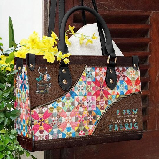 Leather Handbag Sewing Colorful Fabric