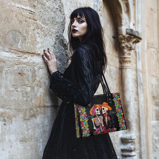 Leather Handbag Vibrant Skull Romance
