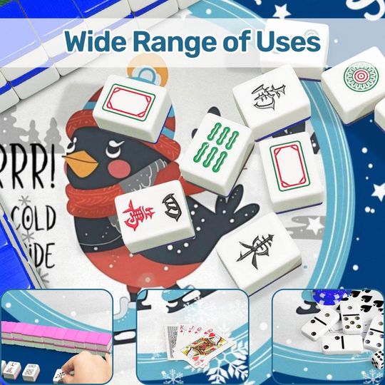 Winter Mahjong Mat – Skating Bird, Royal Blue