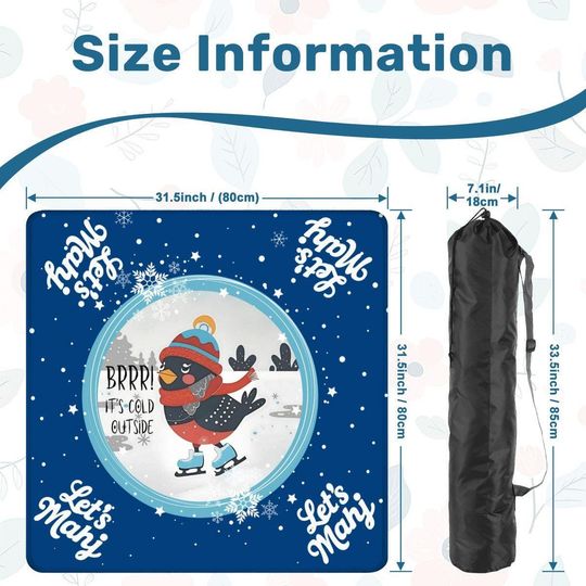 Winter Mahjong Mat – Skating Bird, Royal Blue