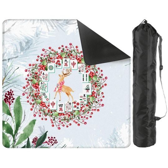Christmas Mahjong Mat: Reindeer Tile Wreath Design