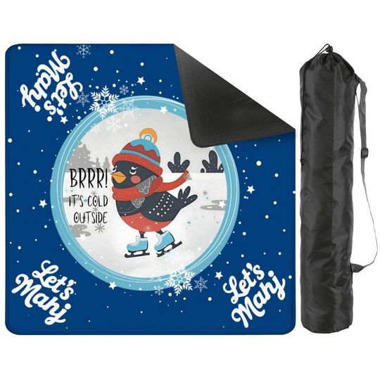 Winter Mahjong Mat – Skating Bird, Royal Blue