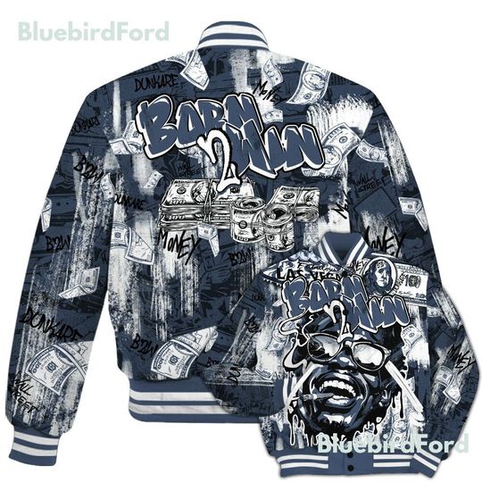 Dunkare Low Diffused Blue 11s Baseball Varsity Jacket, Born To Win Money All Over Print Baseball Varsity Jacket