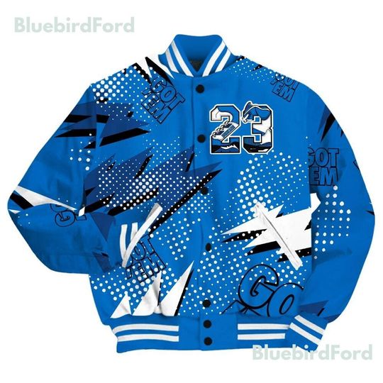 Dunkare Blueberry 12s Shirt, Streetwear Varsity Jacket, Custom Name Number 23 5s All Over Print Baseball Varsity Jacket