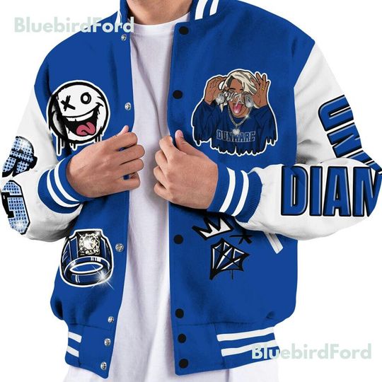 Dunkare Low Game Royal 1s Baseball Varsity Jacket - Pressures Makes Dunkare All Over Print Letterman Jackets