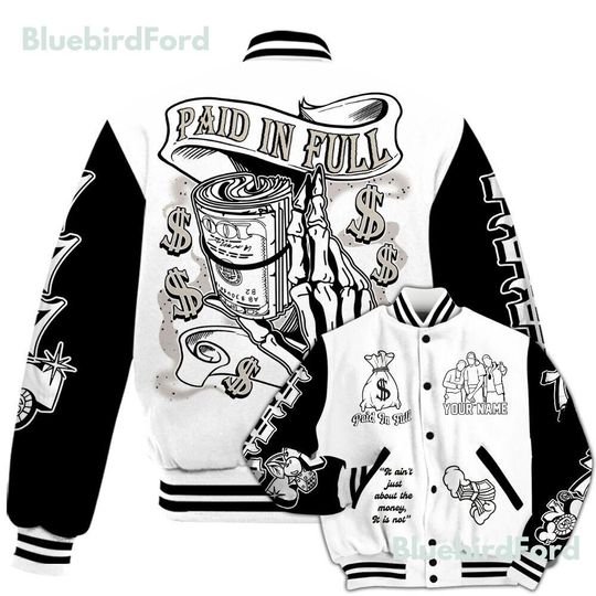 Dunkare Retro Reverse Metallic 5s Baseball Varsity Jacket - Paid In Full Baseball Varsity Jacket Custom Name All Over Print Letterman Jackets