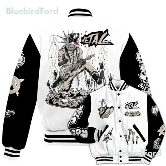 Dunkare Retro Reverse Metallic 5s Baseball Varsity Jacket - Punk Rock Raccoon All Over Print Letterman Jackets