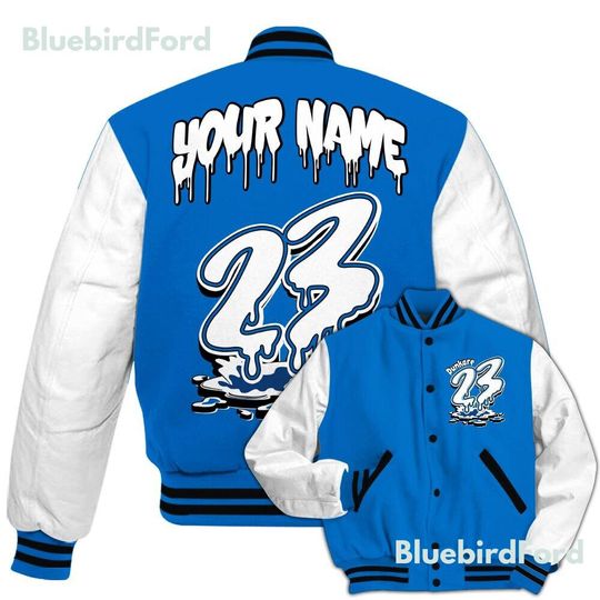Dunkare Blueberry 12s Baseball Varsity Jacket, Custom 23 Drip All Over Print Letterman Jackets
