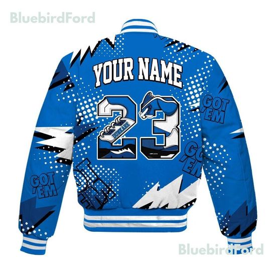Dunkare Blueberry 12s Shirt, Streetwear Varsity Jacket, Custom Name Number 23 5s All Over Print Baseball Varsity Jacket