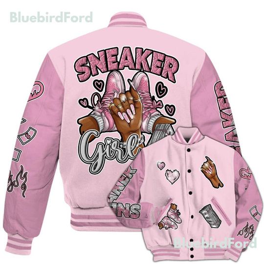 Dunkare Orchid 4s Baseball Varsity Jacket - Sneakerz Girlz All Over Print Letterman Jackets
