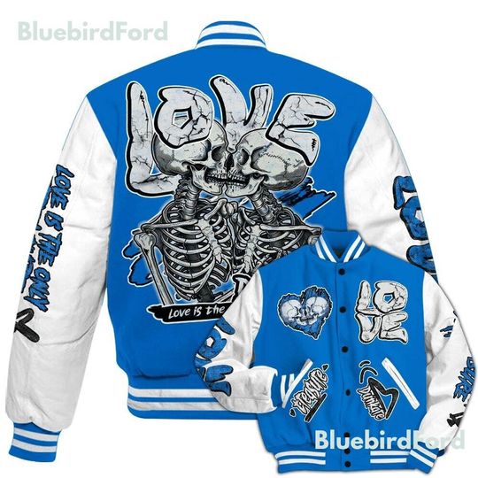 Dunkare Blueberry 12s Baseball Varsity Jacket - Skull Love All Over Print Letterman Jackets