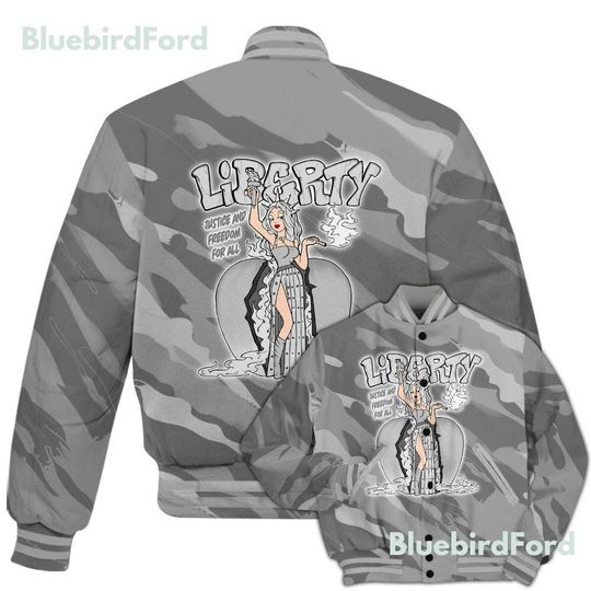 Black Wolf Grey 12s Baseball Varsity Jacket -  Wolf Grey Shirt Midwest Cartoon Colored All Over Print Baseball Varsity Jacket