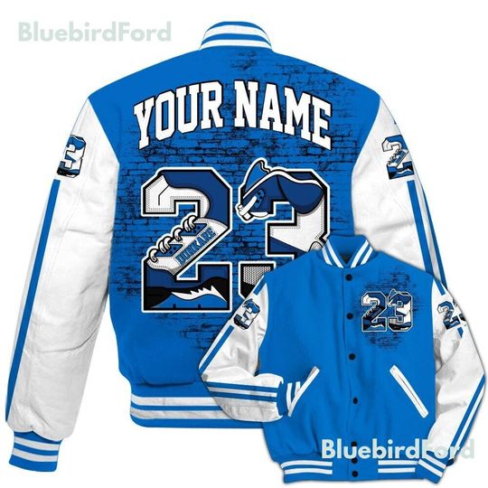 Dunkare Blueberry 12s Baseball Varsity Jacket, Custom Number 23 5s All Over Print Letterman Jackets