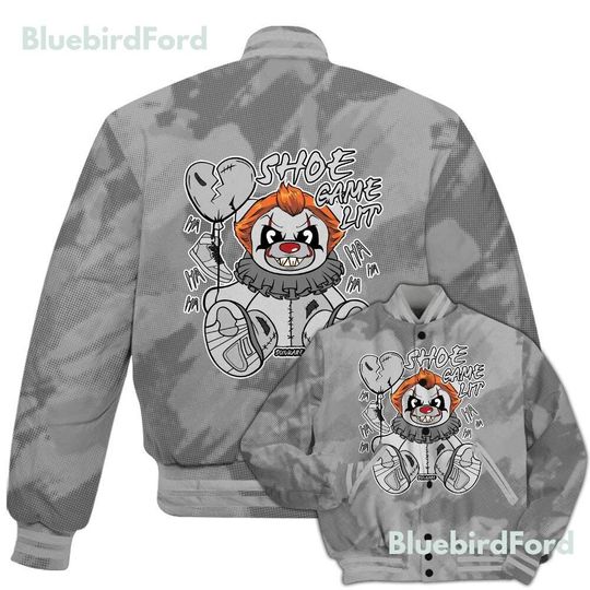 Black Wolf Grey 12s Baseball Varsity Jacket- Wolf Grey Shirt Shoe Game Bear Abstract Halftone All Over Print Baseball Varsity Jacket