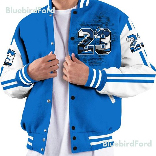 Dunkare Blueberry 12s Baseball Varsity Jacket, Custom Number 23 5s All Over Print Letterman Jackets