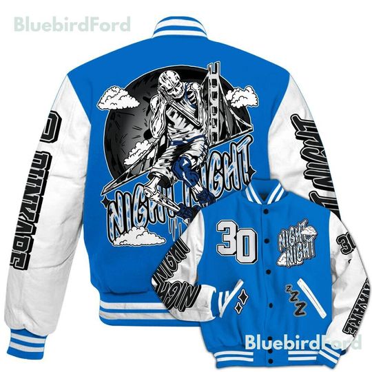 Dunkare Blueberry 12s Baseball Varsity Jacket - Seeya Skeleton All Over Print Letterman Jackets