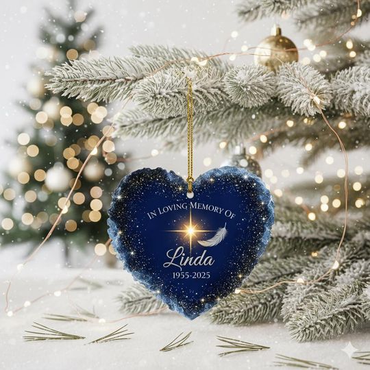 Personalized Memorial Ornament, In Loving Memory Christmas Gift, Blue Star Heart Keepsake, Custom Name Remembrance Decor,Sympathy Tree Decor
