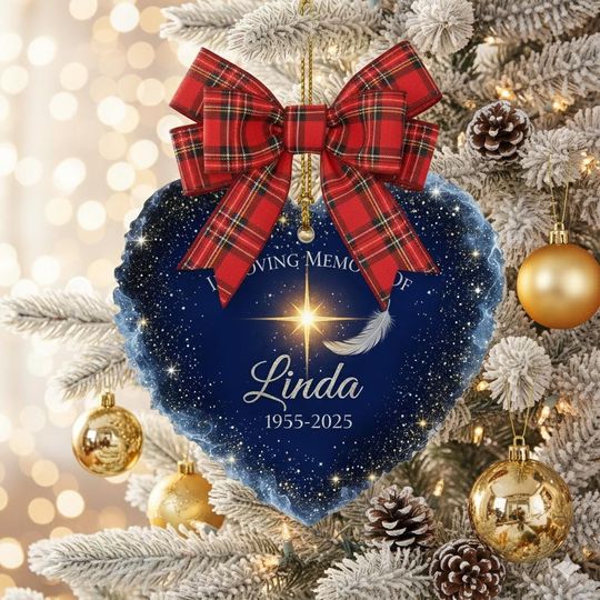Personalized Memorial Ornament, In Loving Memory Christmas Gift, Blue Star Heart Keepsake, Custom Name Remembrance Decor,Sympathy Tree Decor