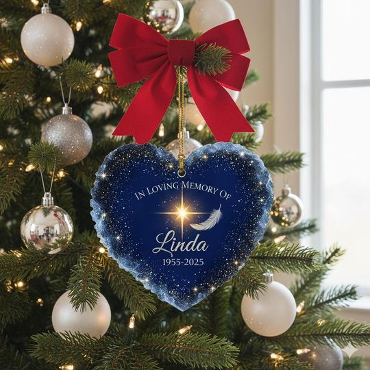 Personalized Memorial Ornament, In Loving Memory Christmas Gift, Blue Star Heart Keepsake, Custom Name Remembrance Decor,Sympathy Tree Decor