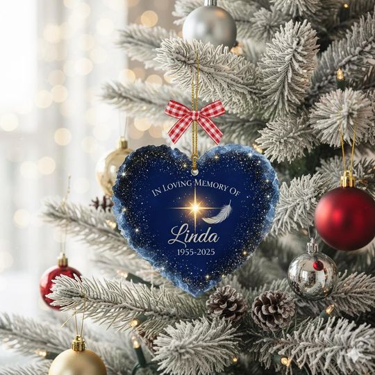 Personalized Memorial Ornament, In Loving Memory Christmas Gift, Blue Star Heart Keepsake, Custom Name Remembrance Decor,Sympathy Tree Decor