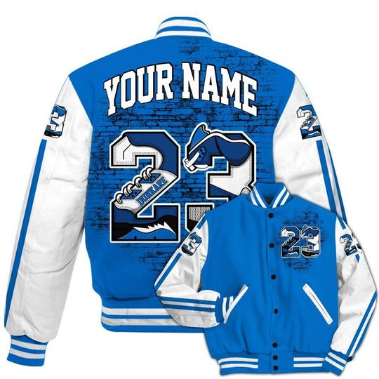 Blueberry 12s Varsity Jacket, Streetwear Varsity Jackets, Custom Number 23 5s All Over Print Letterman Jackets