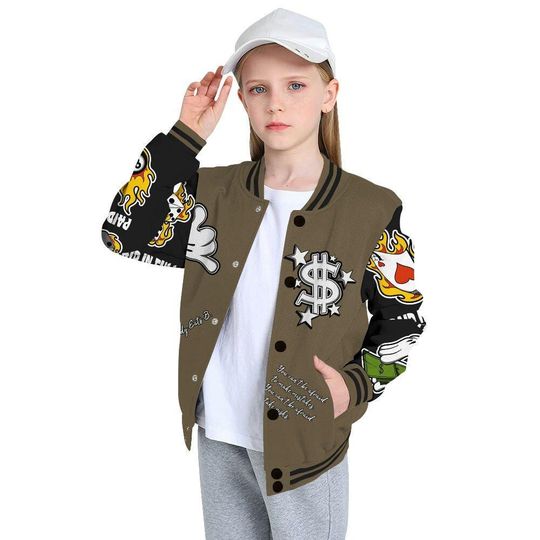 Olive 9s Varsity Jacket, Streetwear Varsity Jacket, Everybody Paid In Full Graphic Varsity Jackets