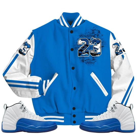 Blueberry 12s Varsity Jacket, Streetwear Varsity Jackets, Custom Number 23 5s All Over Print Letterman Jackets