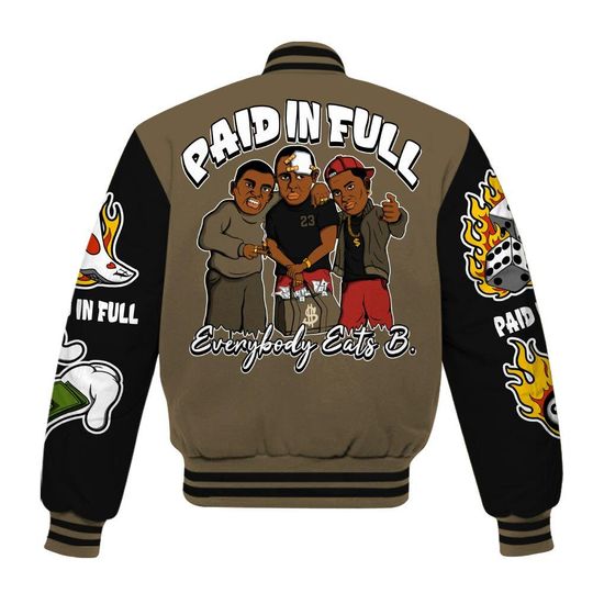 Olive 9s Varsity Jacket, Streetwear Varsity Jacket, Everybody Paid In Full Graphic Varsity Jackets