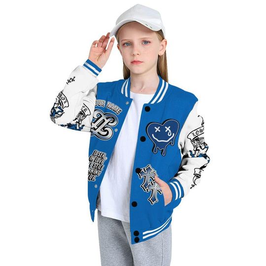 Blueberry 12s Varsity Jacket, Streetwear Varsity Jacket, Hip Hop Varsity Jacket, LOVER LOSER Custom Name Baseball Varsity Jacket