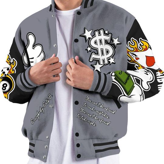 Retro Black Flint 13s Varsity Jacket, Streetwear Varsity Jacket, Hip Hop Varsity Jacket, Everybody Paid In Full Graphic Varsity Jackets