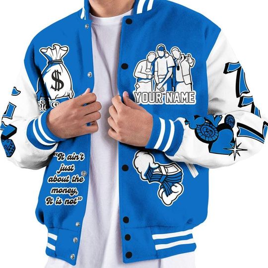 Blueberry 12s Varsity Jacket, Streetwear Varsity Jacket, Hip Hop Varsity Jacket, Paid In Full Baseball Varsity Jacket Custom Name Varsity Jackets