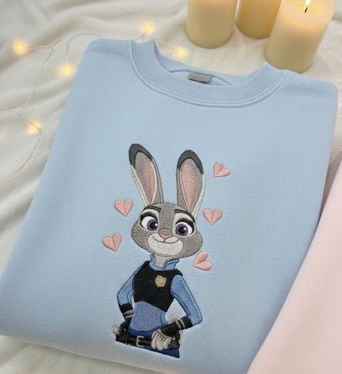 Embroidered Fox And Rabbit Sweatshirt, Zoo Inspired Crewneck, Matching Couple Shirt, Valentine Gift