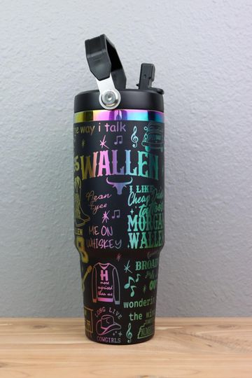 Wallen Western 30oz Tumbler | Music Lover |  Laser Engraved | Rainbow Holographic Cup | Wallen Western Gift