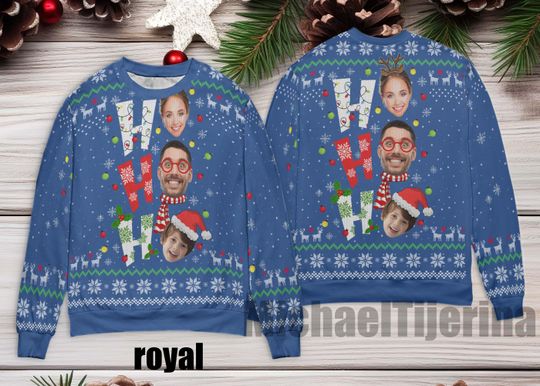 Ho Ho Ho Xmas Ugly Sweater, Personalize Face Ho Ho Ho Ugly Sweater, Custom Image Christmas Gift For Men Women Kid, Christmas Ugly Sweater