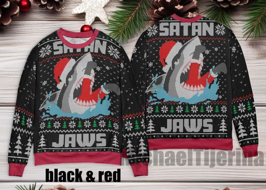 Santa Jaws Shark Men's Ugly Sweater Ugly Sweater, Santa Jaw Christmas Sweater, Funny Sweater for Family, Christmas Ugly Sweater
