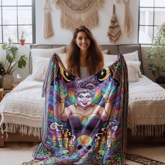 The Witch Blanket  Gothic Witch Fleece Blanket, Occult Stained Glass Style Bedding