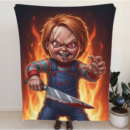 Chucky Blanket  Horror Movie Throw, Killer Doll Bedding, Creepy Slasher Blanket