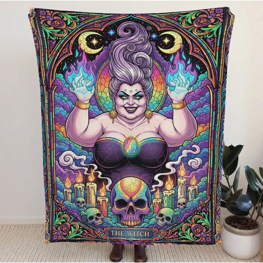 The Witch Blanket  Gothic Witch Fleece Blanket, Occult Stained Glass Style Bedding