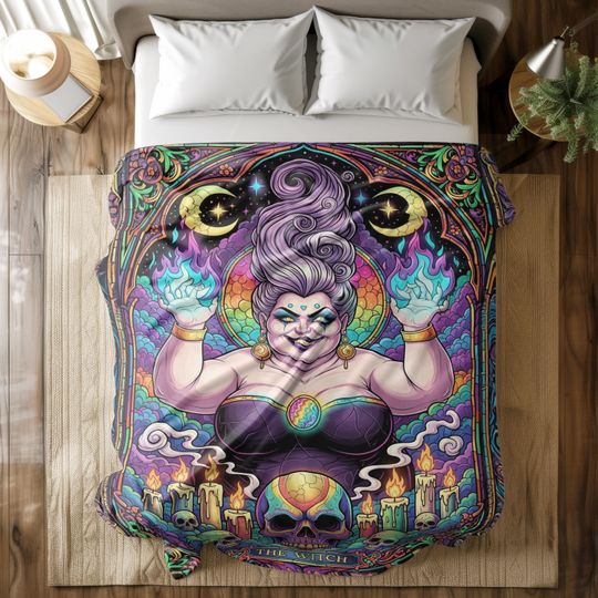The Witch Blanket  Gothic Witch Fleece Blanket, Occult Stained Glass Style Bedding