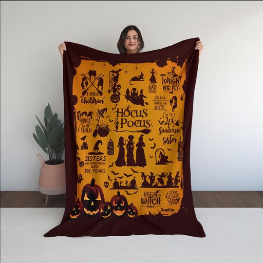 Hocus Pocus Halloween Blanket  Custom Name Fleece Blanket