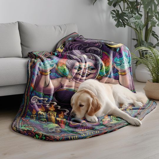 The Witch Blanket  Gothic Witch Fleece Blanket, Occult Stained Glass Style Bedding