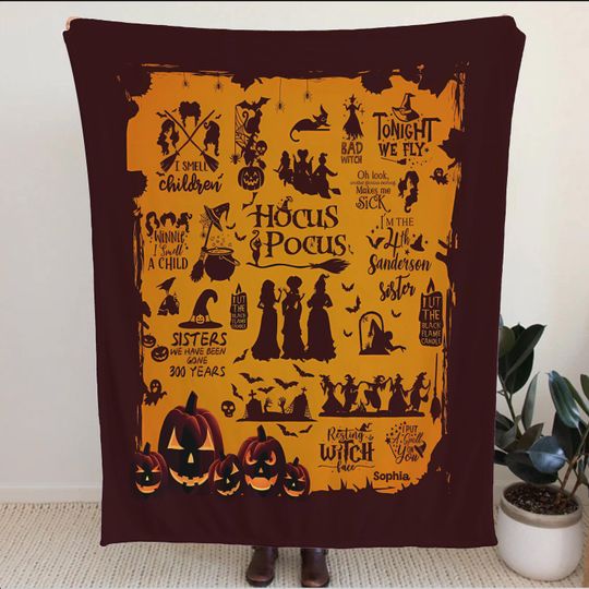 Hocus Pocus Halloween Blanket  Custom Name Fleece Blanket