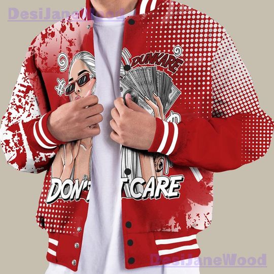 Dunkare Red Taxi 12s Varsity Jacket - IDC Unique Glitch Dot Varsity Jacket Unisex