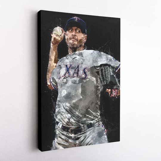 Max Scherzer Print - Texas Rangers Wall Art, Decor for Home & Man Cave, Baseball Gift