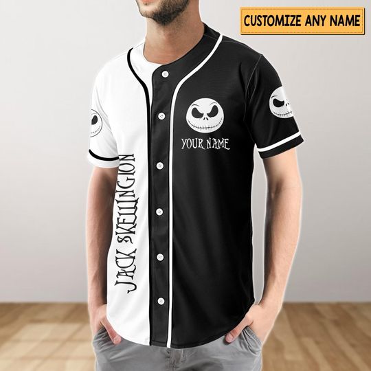 Custom Jack Skellington Baseball Jersey, Nightmare Before Christmas Baseball Jersey, Disney Baseball Baseball Jersey