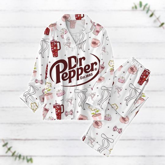 Dr Pepper Coquette Pajamas Set, Pink Bow Dr Pepper Pajamas, Diet Coke Holiday Pajamas