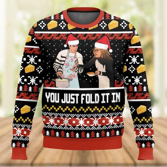 You Just Fold It In Meme Christmas Ugly Sweater, Schitts Creek Tv Show Sweater, Funny Xmas Sweater Kid Adult, Holiday Shirt, Xmas Gift