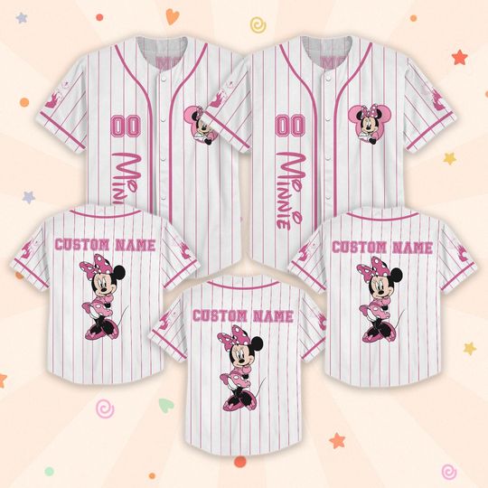 Custom Minnie Mouse Baseball Jersey, Mickey And Friends Matching Outfit
