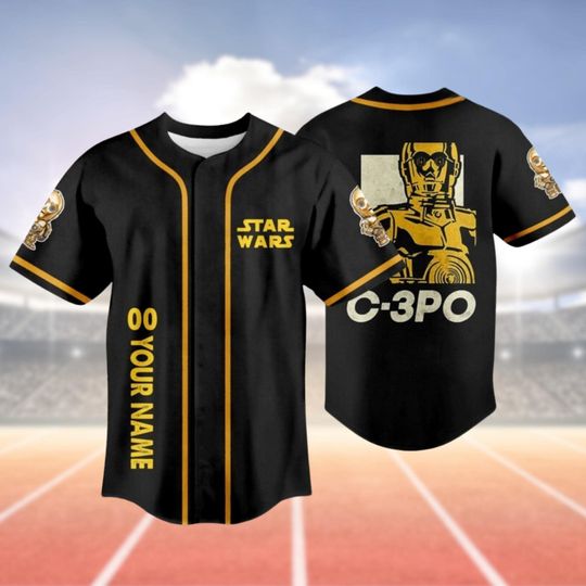 Custom C 3PO Baseball Jersey, Star Wars Character Baseball Jersey Shirt